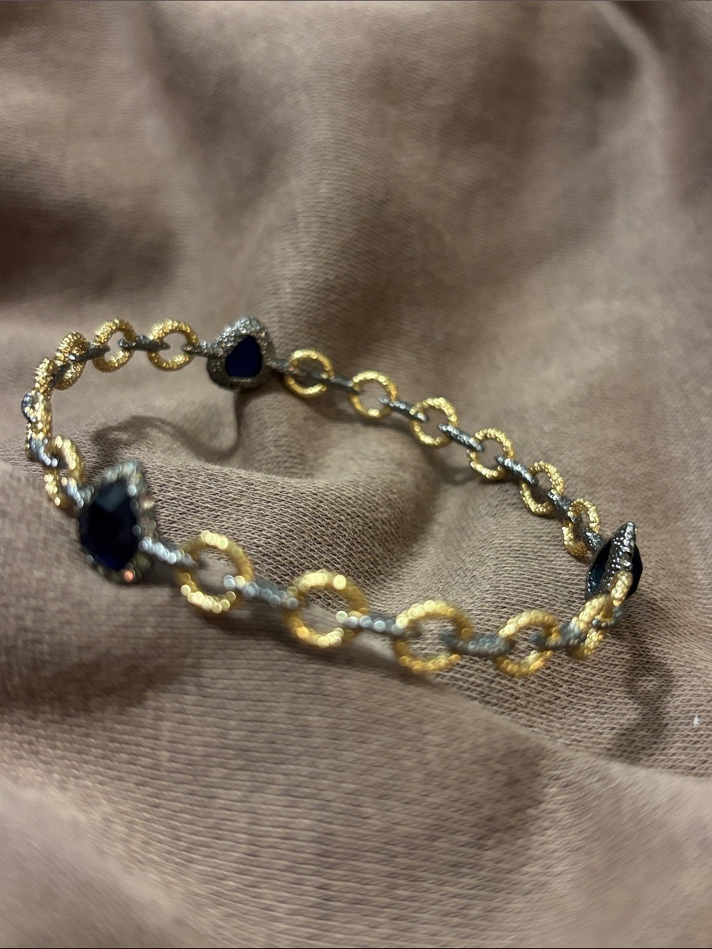 Gold and Black Gemstone Link Bracelet